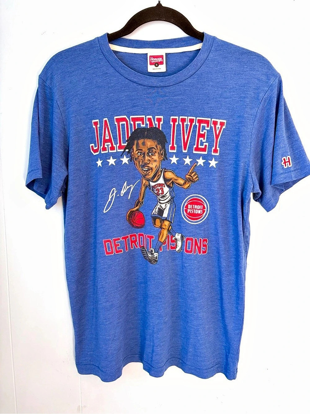 Homage Detroit Pistons Jaden Ivey Blue Caricature Tri-Blend T-Shirt Graphic Tee